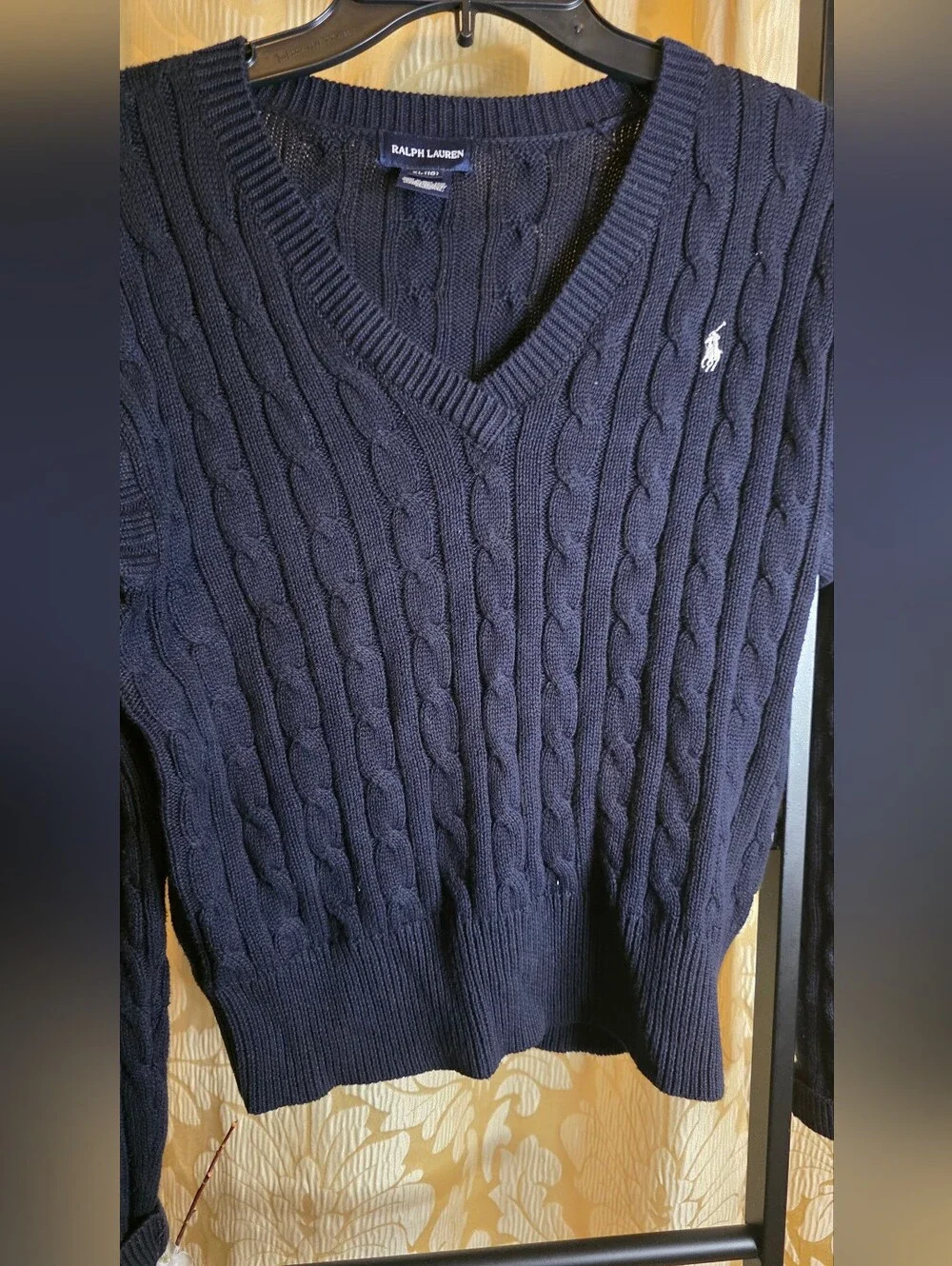 Ralph Lauren Knit Cable Sweater Sz  XL 16 Navy Blue